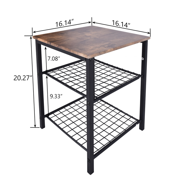 3 Tier End Table with Wheels,Side Table Nightstand Storage Shelf for Bedroom,Kitchen,Living Room and Office, Stable Metal Frame,Wood Top, Easy Assembly, Rustic Brown and Black