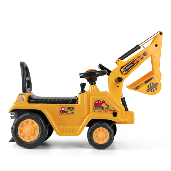 Ride-on car excavator to sit on children's excavator with built-in storage compartment
