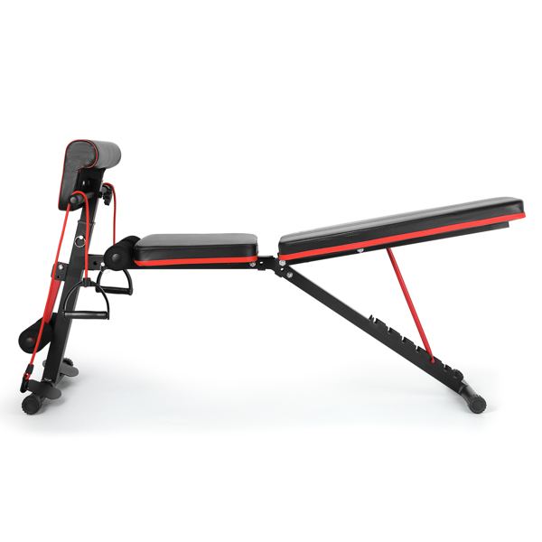 Weight bench training bench with adjustable back cushion and pull rope
