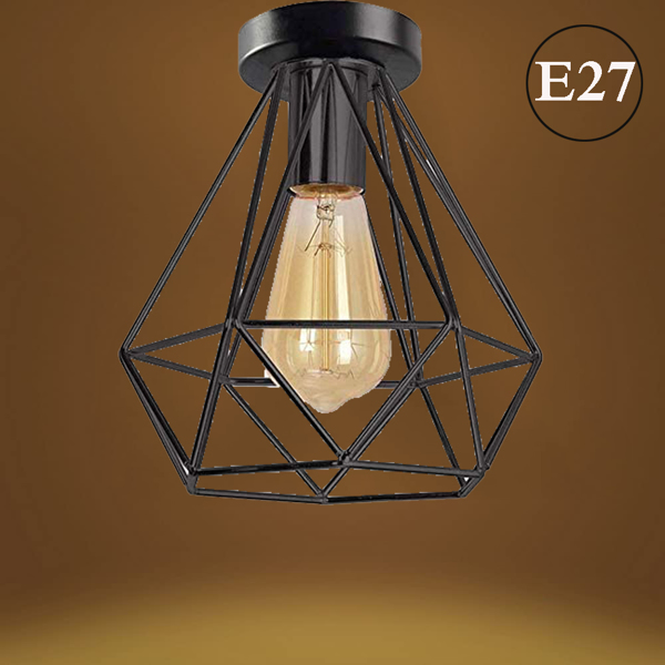 Retro Metal Ceiling Light Cage Pendent lighting Fixture Vintage Industrial Lamp Diamond Shape Lamp