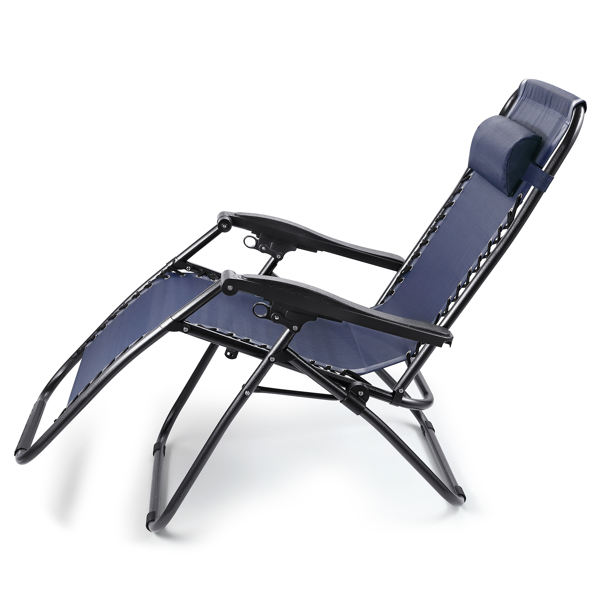 Set of 2 folding deck chairs resilient sun loungers blue