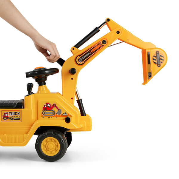 Ride-on car excavator to sit on children's excavator with built-in storage compartment