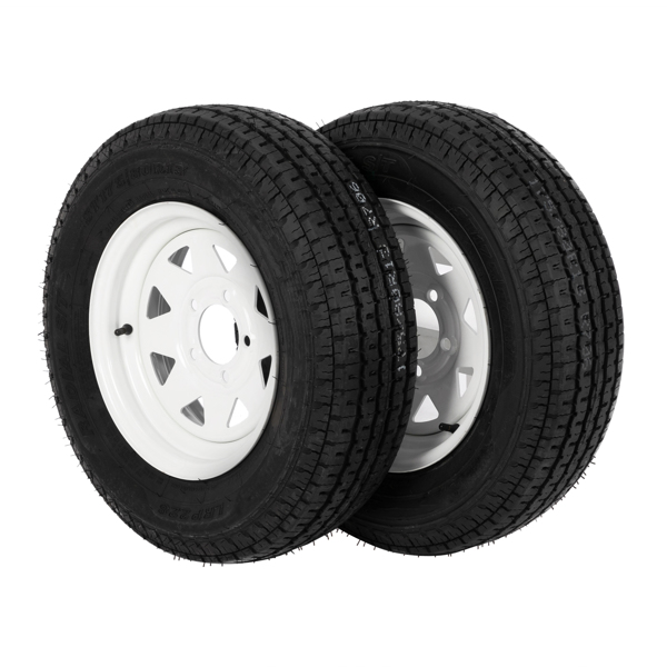 2-Pk Trailer Tire & Rim ST175/80R13 13" Load C 5 Lug White Spoke