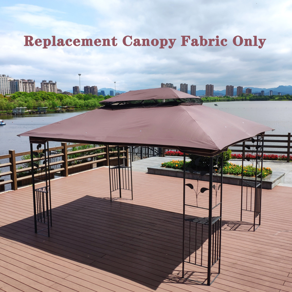 13x10 Ft Patio Double Roof Gazebo Replacement Canopy Top Fabric,Brown