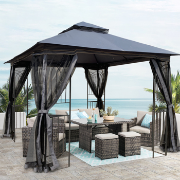 10x10 Outdoor Patio Gazebo Canopy Tent With Ventilated Double Roof And Mosquito net(Detachable Mesh Screen On All Sides),Suitable for Lawn, Garden, Backyard and Deck,Gray Top [Sale to Temu is Banned.W