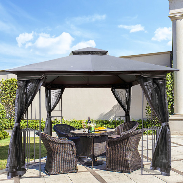 10x10 Outdoor Patio Gazebo Canopy Tent With Ventilated Double Roof And Mosquito net(Detachable Mesh Screen On All Sides),Suitable for Lawn, Garden, Backyard and Deck,Gray Top [Sale to Temu is Banned.W