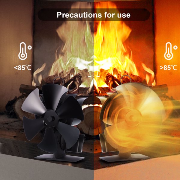 Stove Fan 6-Blade Heat Powered Thermal Air Distribution Fan Aluminum Stove Fireplace Heat Circulation Fan Automatic Working Heat Conduction Warm Fan with Temperature Display Strip