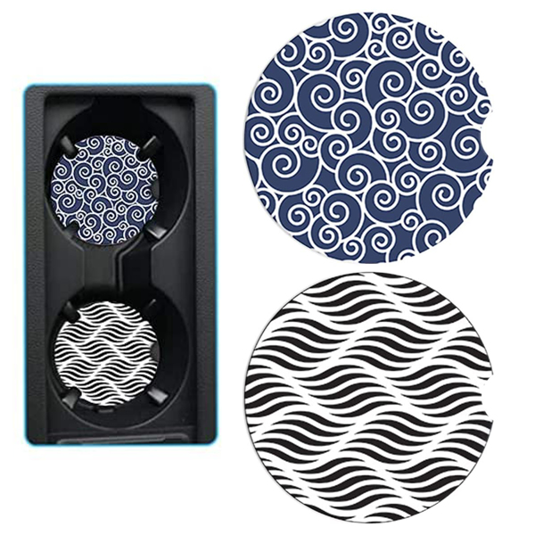 2PCS 2.56inch Diameter Car Coasters Absorbent Cup Holder Coaster Blue and Black
