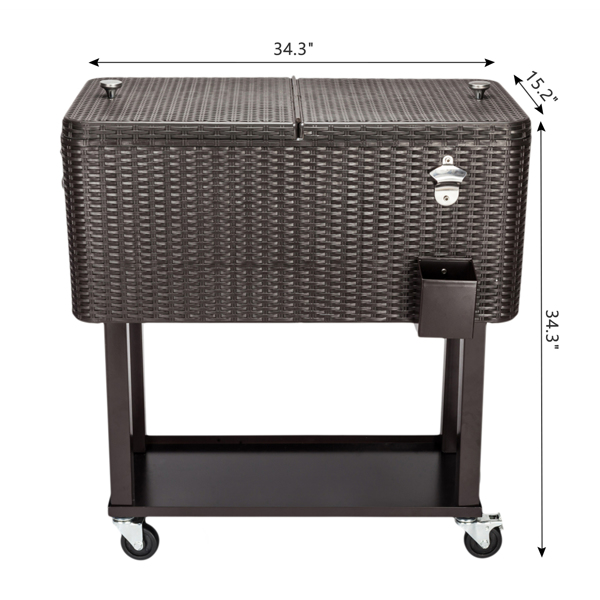 80QT Rattan Square Legs Cooler with Shelf 