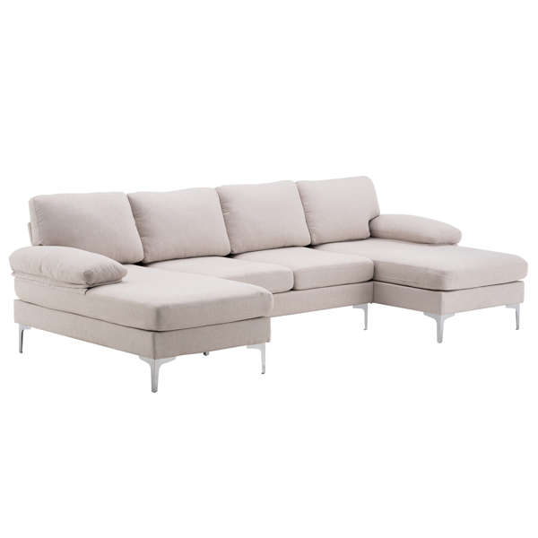 FCH 285*137*85cm U-Shaped Fabric With Two Imperial Concubine Iron Feet 4 Seats Indoor Modular Sofa Beige