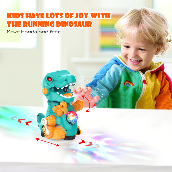 (ABC)Dinosaur Bubble Machine for Kids, Automatic Bubble Maker Blower Toy with Light and Music, 120ML Bubbles Solution Refill, Walking & Stand, Leakage Free, 3000+ Bubbles Per Minute