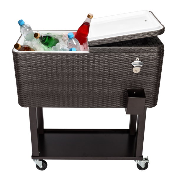 80QT Rattan Square Legs Cooler with Shelf 