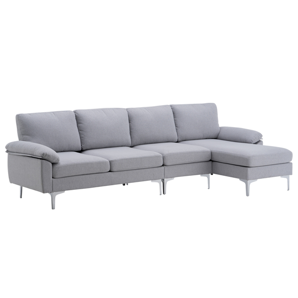 FCH 290*137*85cm L-Shaped Fabric With Chaise Iron Feet 4 Seats Indoor Modular Sofa Light Gray