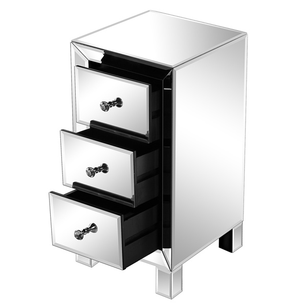 FCH  Modern and Contemporary Mirrored 3-Drawers Nightstand Bedside Table