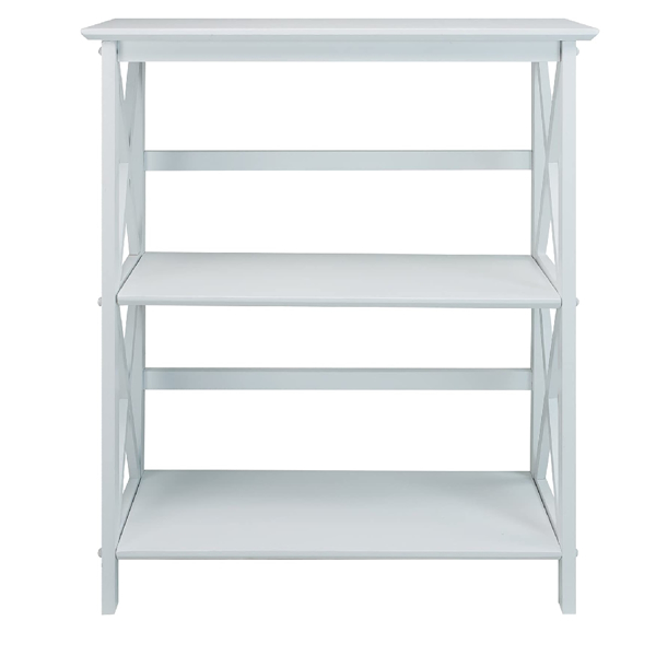 Storage Rack Wood Shelf Modern 3-Tier Ladder Bookcase Organizer White Color