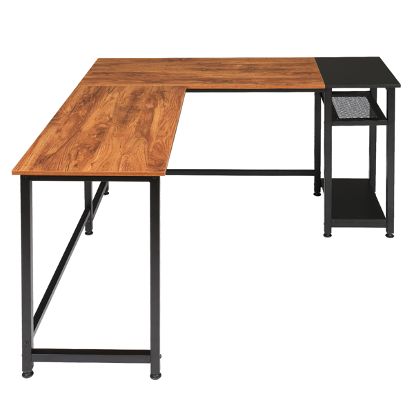 Particleboard Paste Triamine L-Shaped Right Angle 140cm Splicing Computer Desk Retro Color & Black