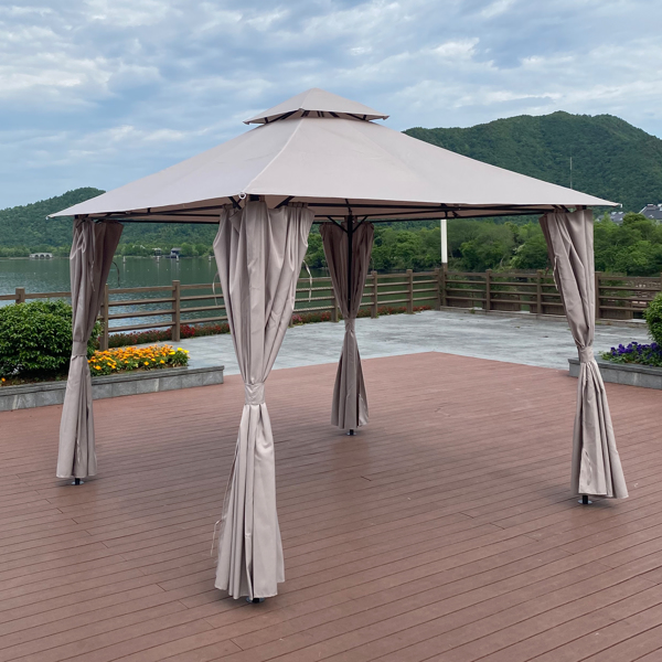 10x10 Ft Outdoor Patio Garden Gazebo Canopy With Curtains,Gray