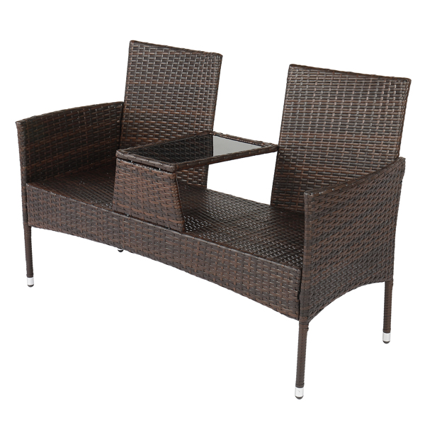 131*61*83cm Disassembled Iron Frame Brown Gradient Rattan Lover Chair