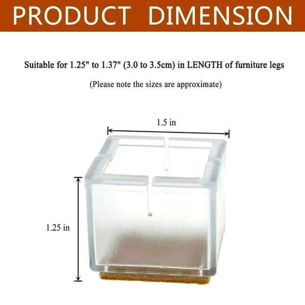 12pcs Square Chair Leg Caps Silicone Floor Protectors Furniture Table Feet Cover
