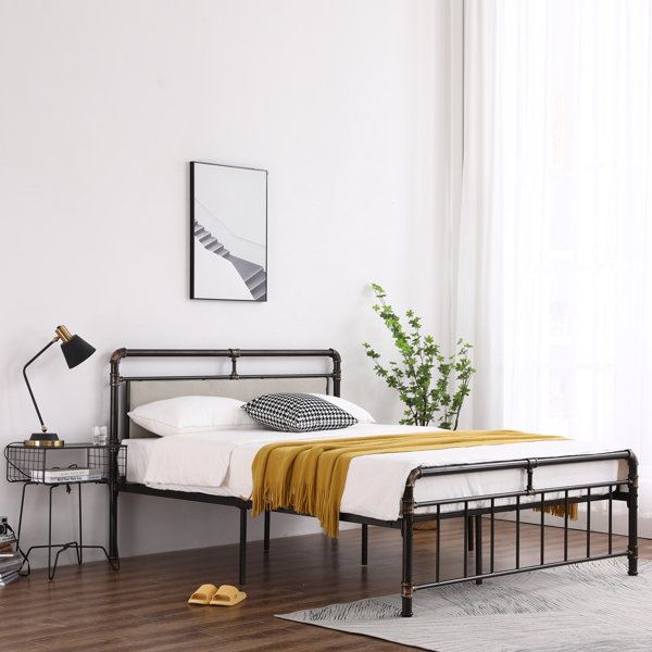 Single-Layer Bed Head and Soft Bag Pull Buckle Bed End Standpipe Water Pipe Bed Queen Black Gold-Painted Iron Bed