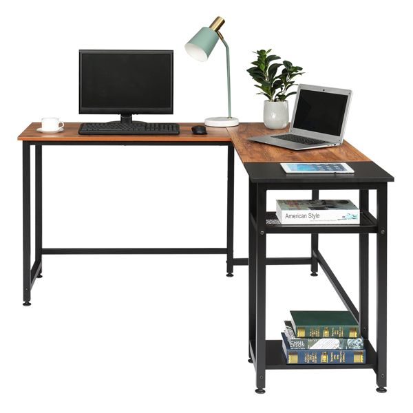 Particleboard Paste Triamine L-Shaped Right Angle 140cm Splicing Computer Desk Retro Color & Black