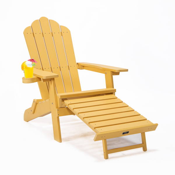 TALE Folding Adirondack Chair with Pullout Ottoman with Cup Holder, Oaversized, Poly Lumber,  for Patio Deck Garden, Backyard Furniture, Easy to Install,. YELLOW.Banned from selling on Amazon
