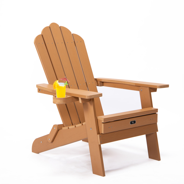 TALE Folding Adirondack Chair with Pullout Ottoman with Cup Holder, Oaversized, Poly Lumber,  for Patio Deck Garden, Backyard Furniture, Easy to Install,.BROWN. Banned from selling on Amazon
