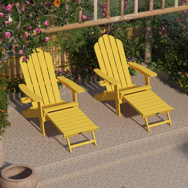TALE Folding Adirondack Chair with Pullout Ottoman with Cup Holder, Oaversized, Poly Lumber,  for Patio Deck Garden, Backyard Furniture, Easy to Install,. YELLOW.Banned from selling on Amazon