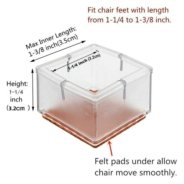 12pcs Square Chair Leg Caps Silicone Floor Protectors Furniture Table Feet Cover