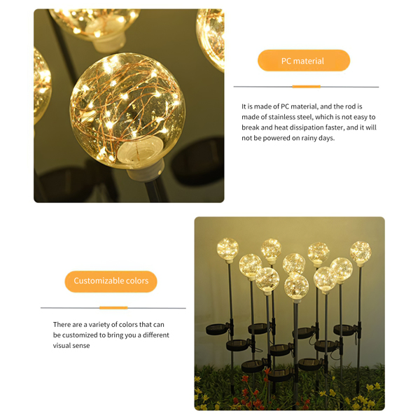 2Pcs Solar Garden Light Wireless Lawn Light with Ground Spike LED Torch Light Solar Path Lamp Fairy Light Chain Decorative Ground Plugging Light for Outdoor Garden Lawn Decoration
