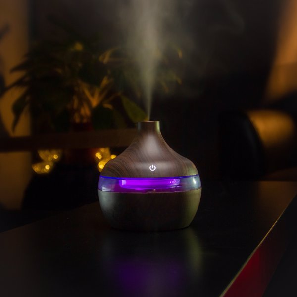 5V colorful wood grain aromatherapy machine-dark brown (with 2 x Essential Oil Set)