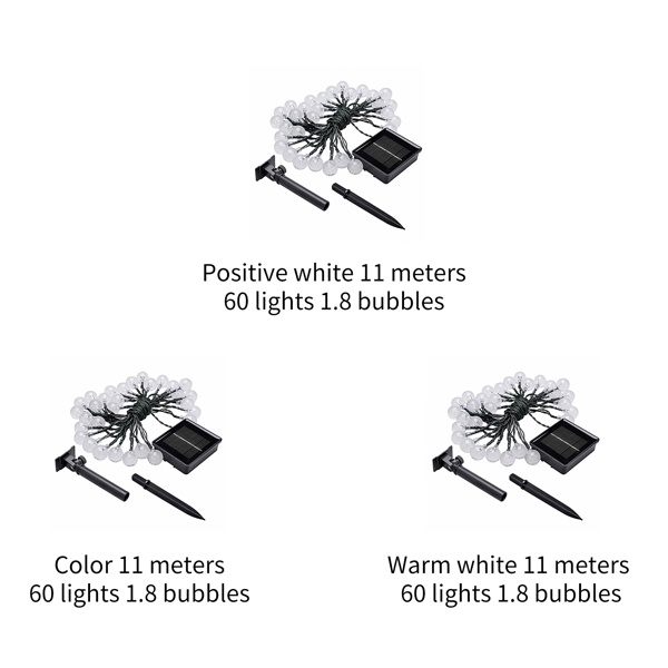 Solar Bulb String Light Waterproof 8 Light Modes 60 LED Fairy Light Solar-Powered Automatic Wall Mounted Plug in Multi-Purpose Lamp for Garden Backyard Home Decoration