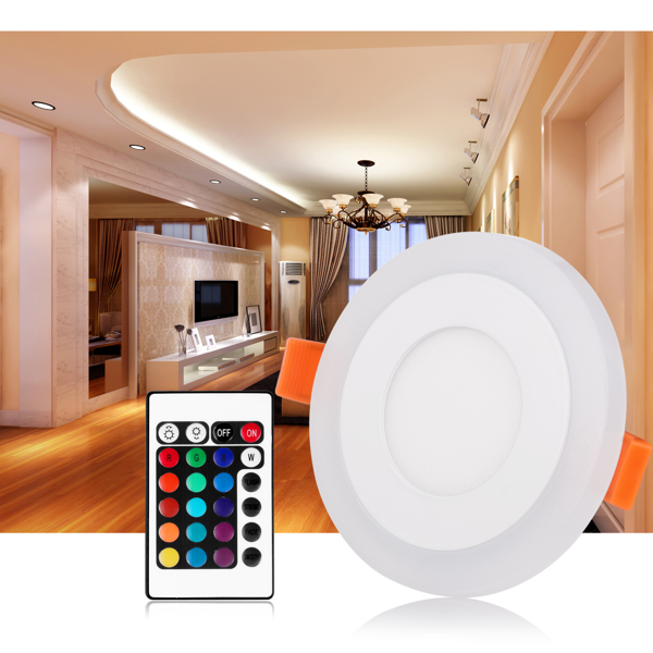 Ultra Slim 3+3W Round Concealed Dual Color RGB LED Panel Light Cool White Lamp Downlight AC 100-265V