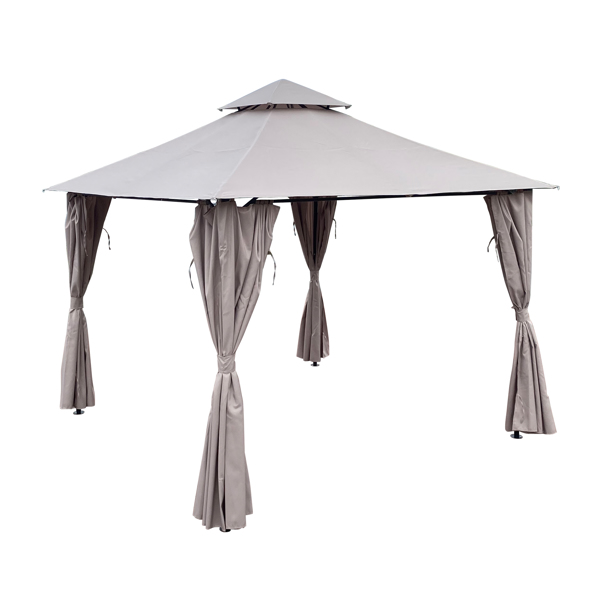 10x10 Ft Outdoor Patio Garden Gazebo Canopy With Curtains,Gray