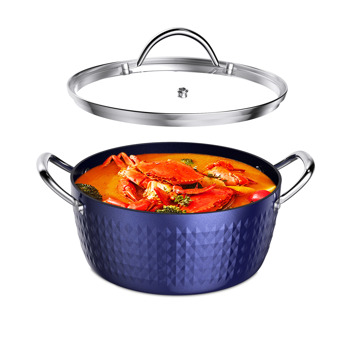 3.7 Quart Cooking Soup Pot with Lid, Small Nonstick Soup Pot with Lid, Round Small Soup Pot 3 L, Blue Nonstick Induction Stock Pot, 100% Bpa Free Anodized Healthy Ceramic（shipment from FBA）