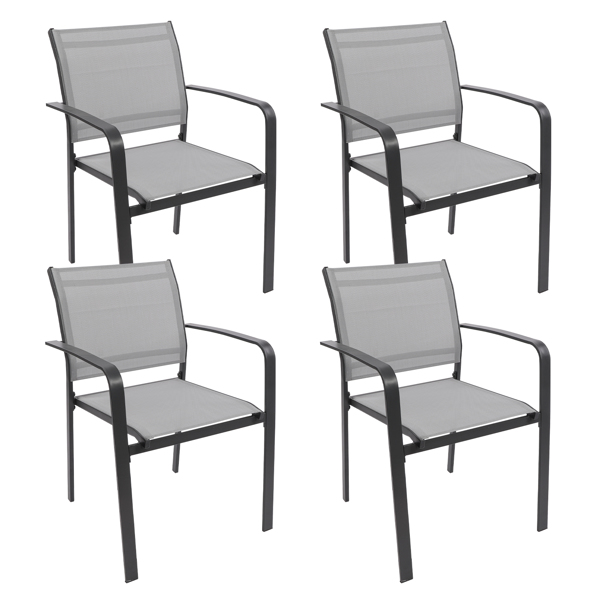 Garden Dining Chairs Set of 4, Indoor Outdoor Stacking Chair with Textilene Fabric and Metal Frame, Ergonomic Armchair for Patio Garden Dining Room (No Table)
