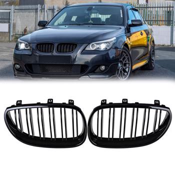 LEAVAN Pair For Bmw E60 E61 5 Series 2003-2010 Gloss Black Front Kidney Grille Grills