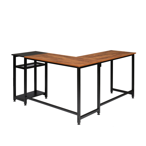 Particleboard Paste Triamine L-Shaped Right Angle 140cm Splicing Computer Desk Retro Color & Black