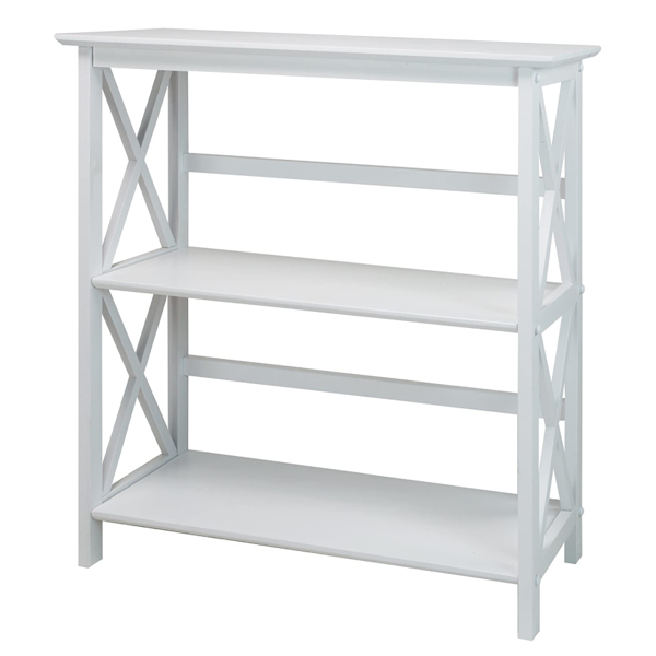 Storage Rack Wood Shelf Modern 3-Tier Ladder Bookcase Organizer White Color