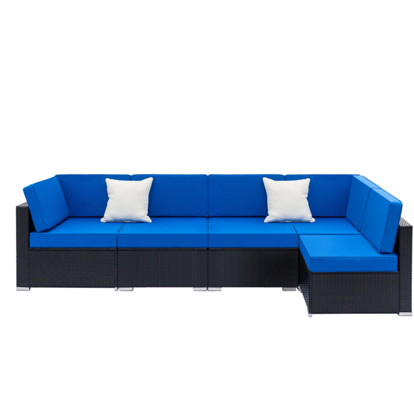Fully Equipped Weaving Rattan Sofa Set with 2pcs Corner Sofas & 3pcs Single Sofas Black