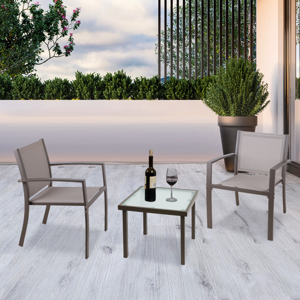  Brown Garden Furniture Set 2 Seater, Indoor Outdoor 3 Piece set Patio Furniture Set, Garden Table and Chairs, 2 ArmChairs + Glass Coffee Table Suitable for Patio Backyard Poolside
