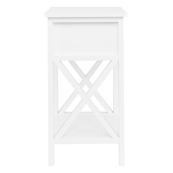 FCH Nightstand Modern End Table, Side Table with 1 Drawer and Storage Shelf, White