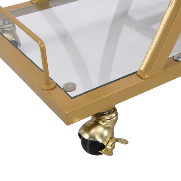 Golden Bar Cart with Wine Rack Silver Modern Glass Metal Frame Wine Storage