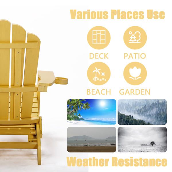 TALE Folding Adirondack Chair with Pullout Ottoman with Cup Holder, Oaversized, Poly Lumber,  for Patio Deck Garden, Backyard Furniture, Easy to Install,. YELLOW.Banned from selling on Amazon