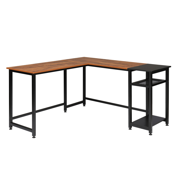 Particleboard Paste Triamine L-Shaped Right Angle 140cm Splicing Computer Desk Retro Color & Black