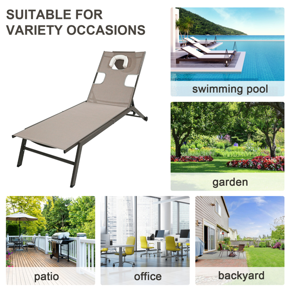 Brown Garden Sun Loungers, Outdoor Reclining Deck Chairs with Adjustable Back and Wheels, Outdoor Sunbed for Patio Garden Camping Beach Relaxing Home Office