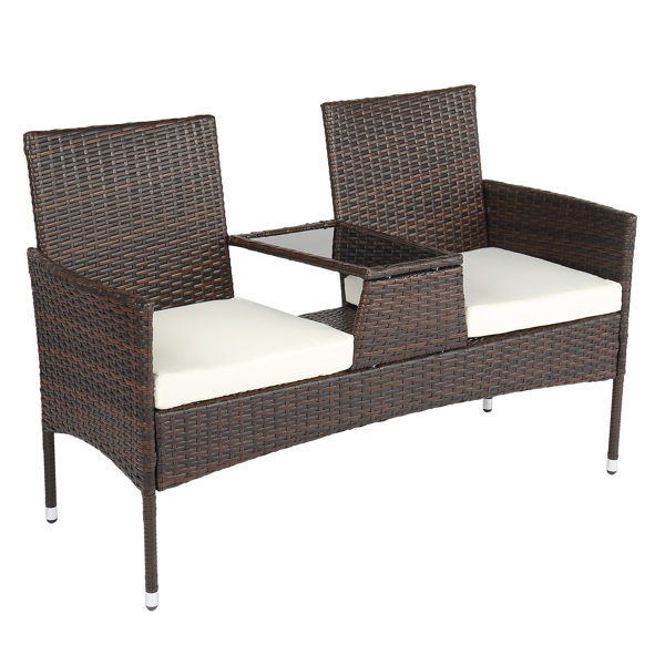 131*61*83cm Disassembled Iron Frame Brown Gradient Rattan Lover Chair