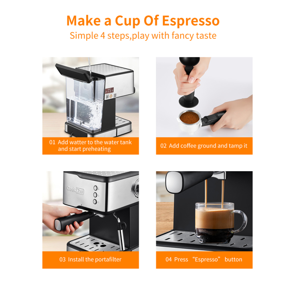 20 Bar Espresso Maker,950W Detachable frothing nozzle,1.5L detachable transparent water tank Coffee Maker For Espresso, Cappuccino, Latte, Machiato, For Home Barista(Banned from selling on Amazon)