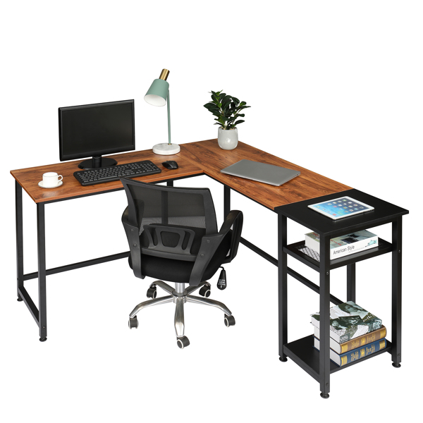 Particleboard Paste Triamine L-Shaped Right Angle 140cm Splicing Computer Desk Retro Color & Black