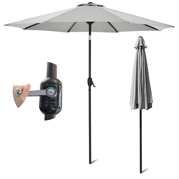 Grey 2.7M Garden Parasol, Patio Umbrella Sun Shading Tilting Sun Shade With Crank Handle, UV Protective 50+, Aluminium Pole, Compact For Pool, Garden, Any Outdoor Spaces